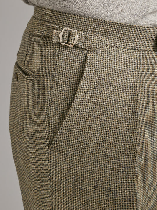 Pleated Trousers - Sage Nailhead Tweed