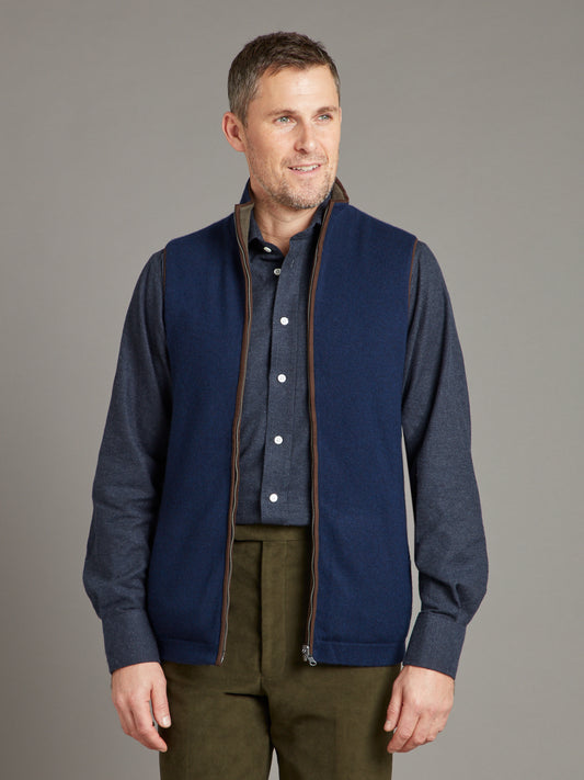 Reversible Cashmere Gilet - Navy & Moss