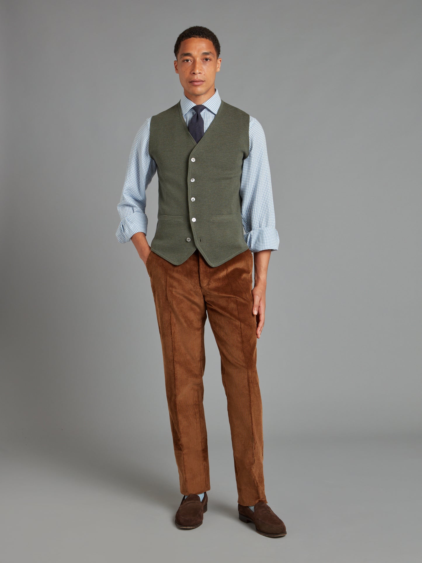 Fine Merino Wool Waistcoat - Seaweed