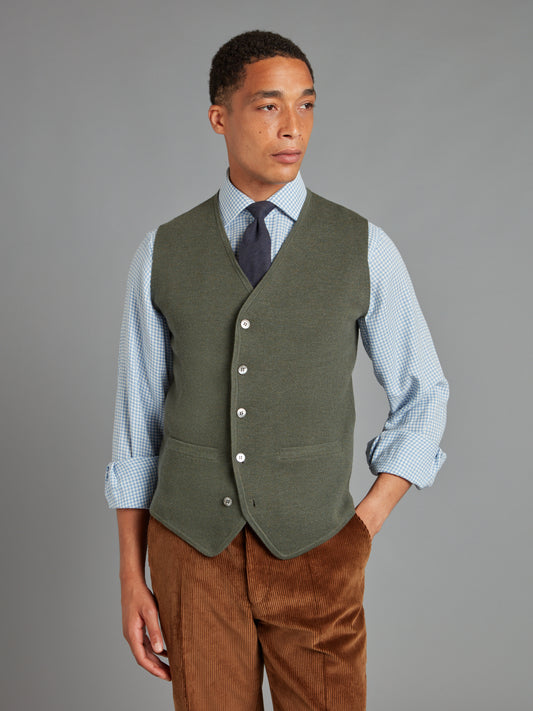 Fine Merino Wool Waistcoat - Seaweed