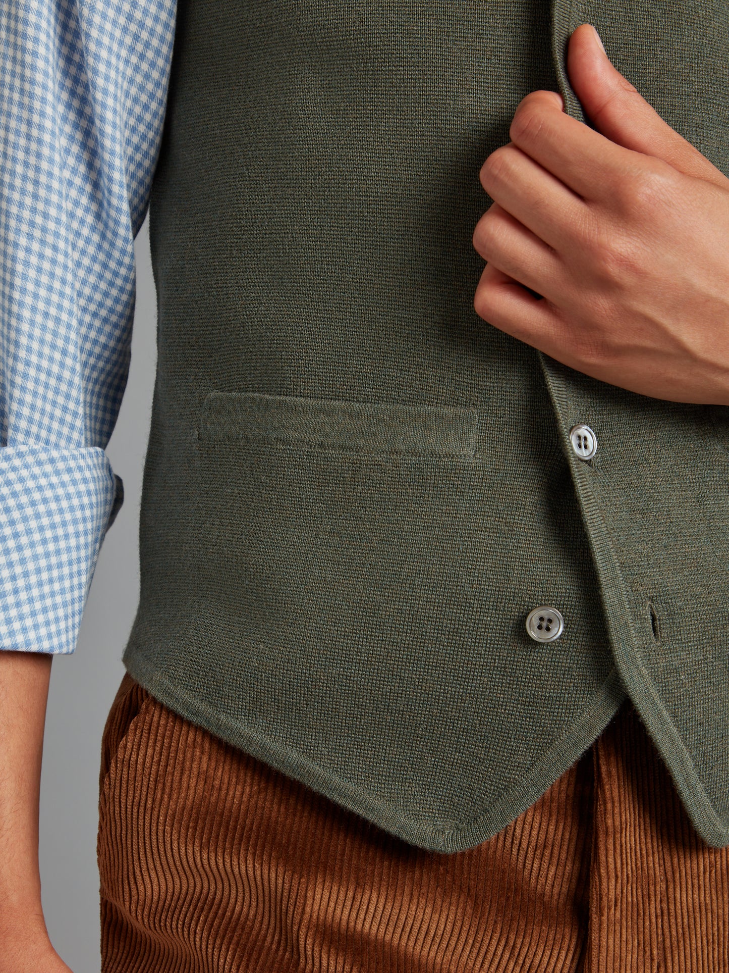 Fine Merino Wool Waistcoat - Seaweed