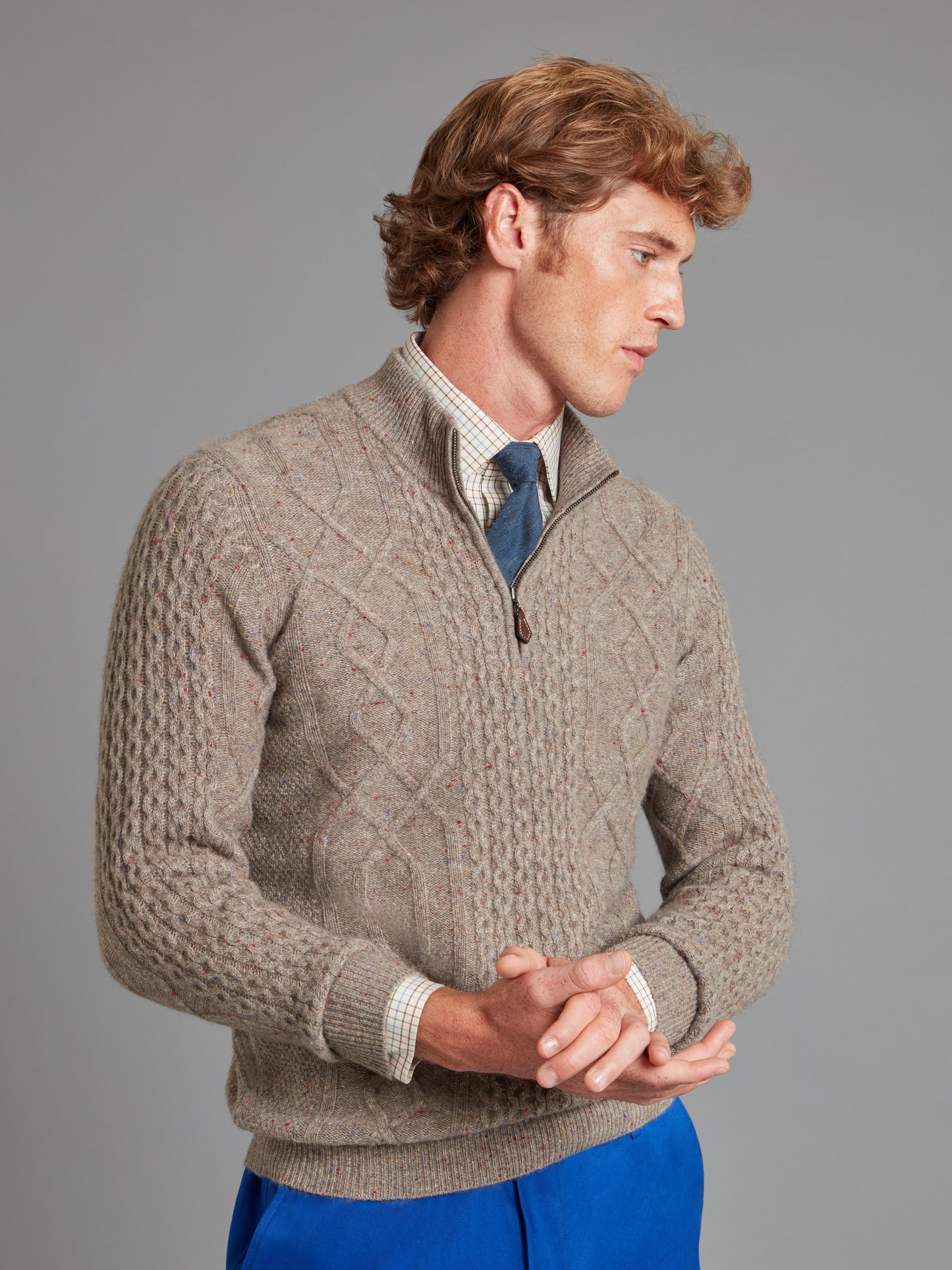 Cable Knit Cashmere Quarter Zip Jumper - Rocky Mountain