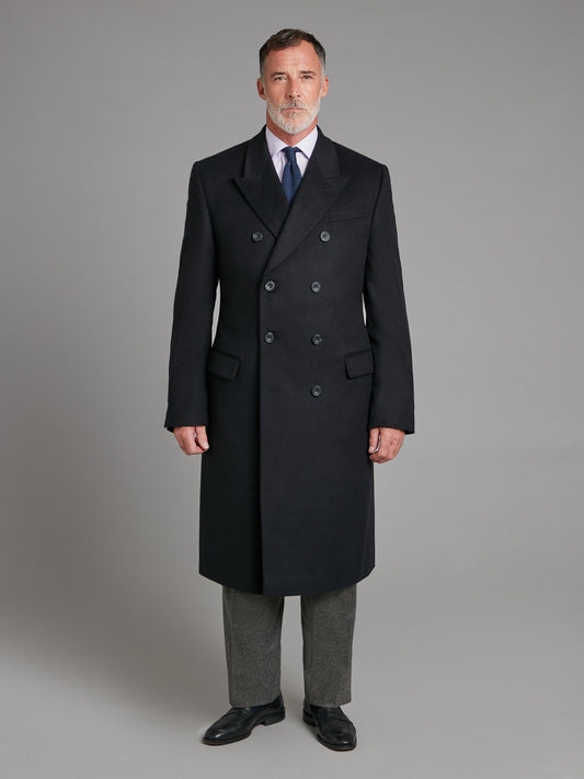 Double Breasted Overcoat Navy Cashmere Blend