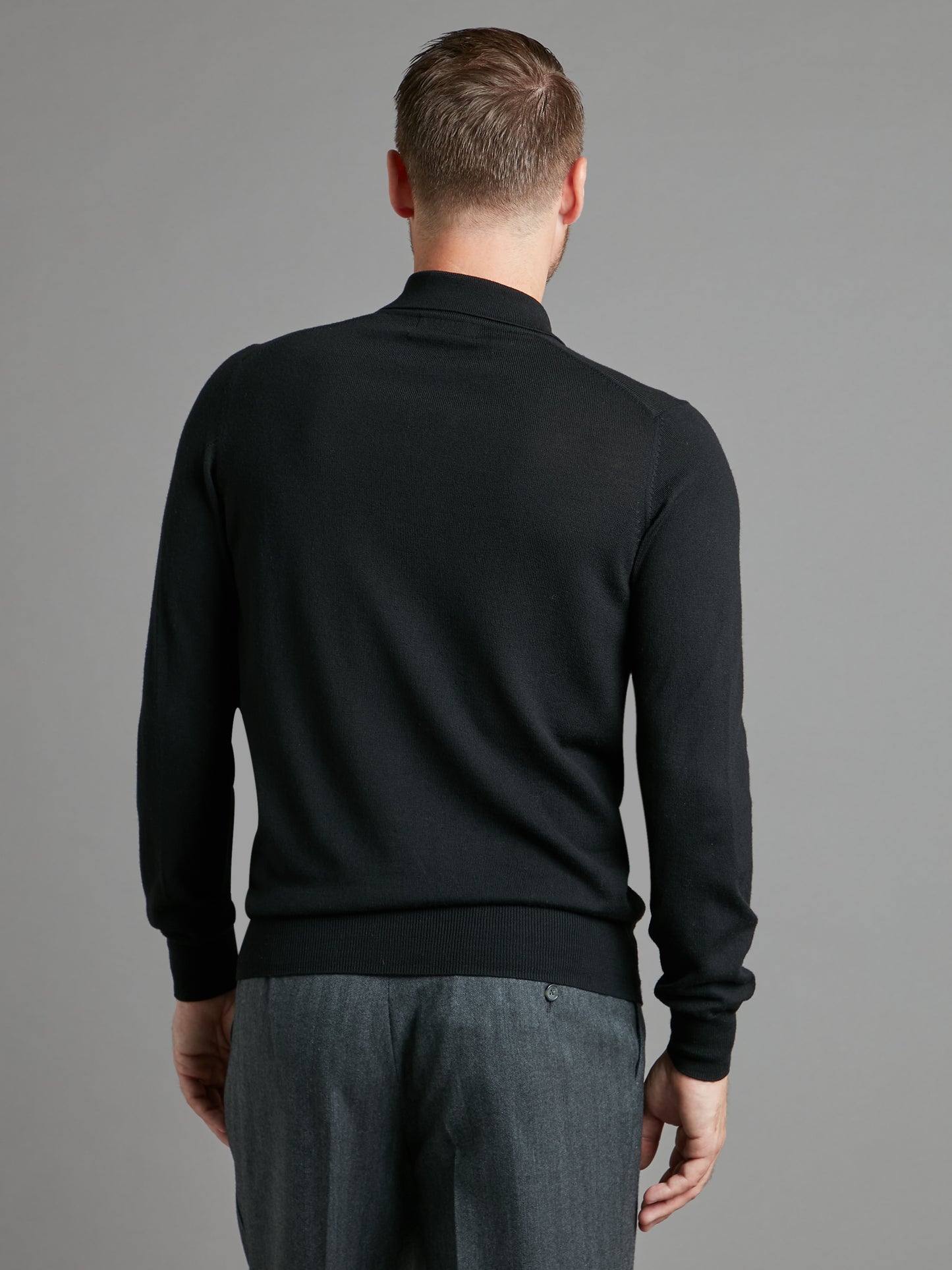 Fine Merino Long Sleeve Polo Shirt - Black