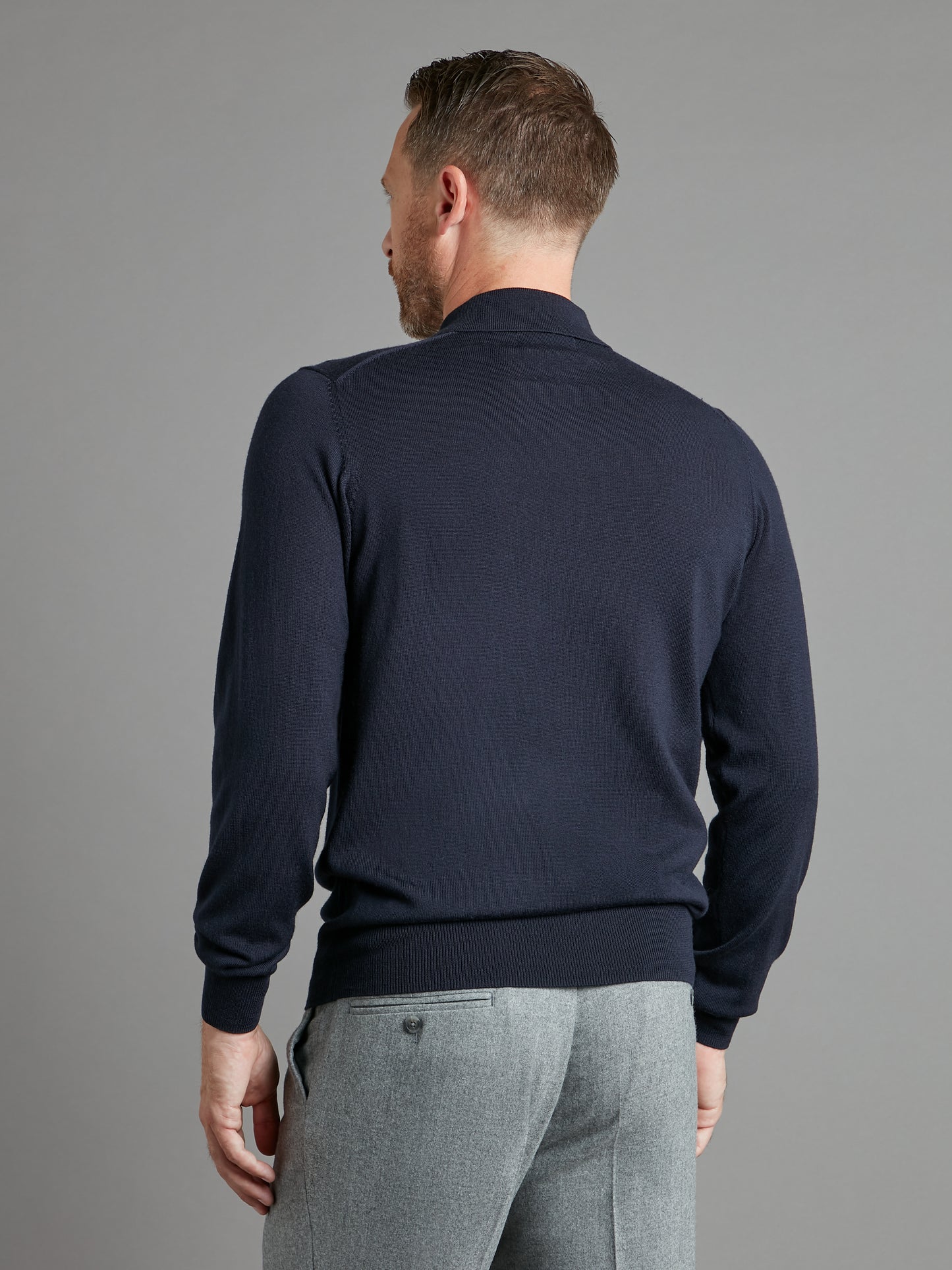 Fine Merino Long Sleeve Polo Shirt - Navy