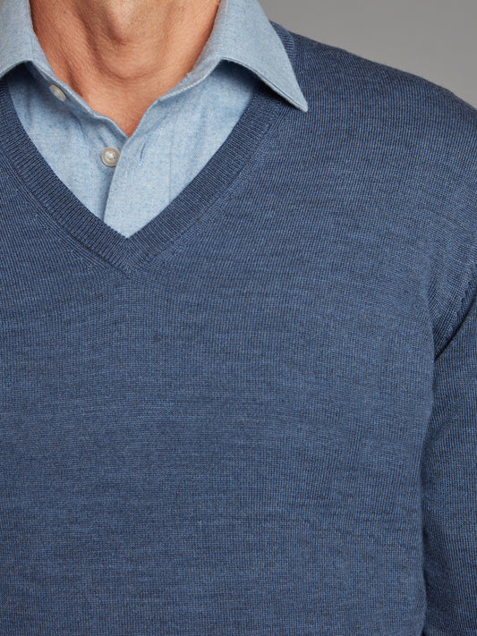 Merino V Neck Jumper - Denim