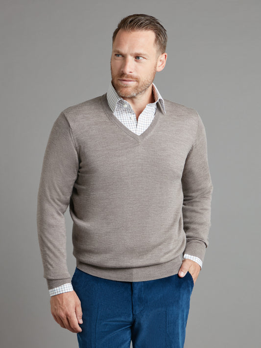 Merino V Neck Jumper - Mushroom