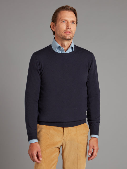 Merino Crew Neck Jumper - Dark Navy