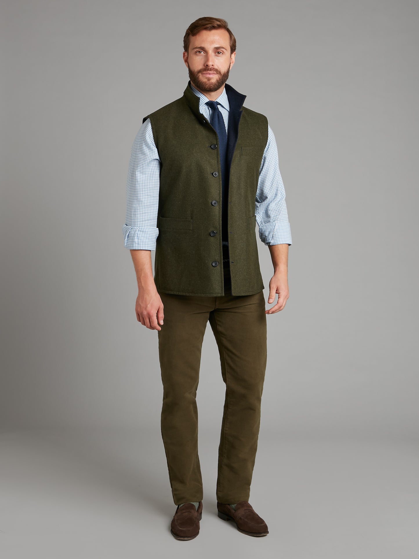 Reversible Gilet - Navy & Green Loden