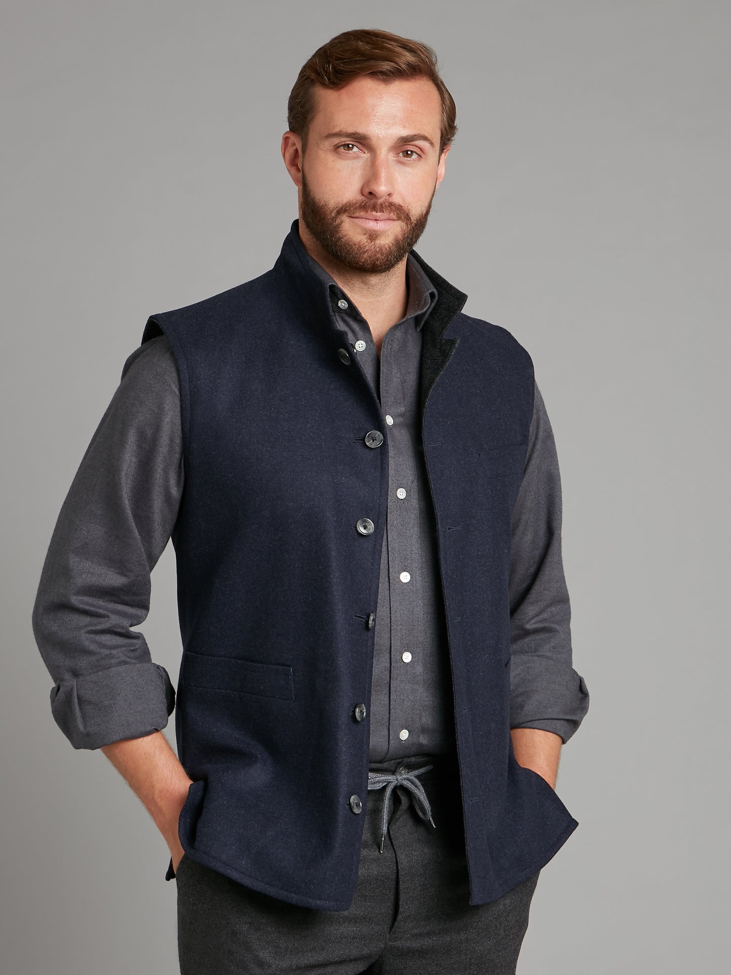 Reversible Gilet - Navy & Grey Loden