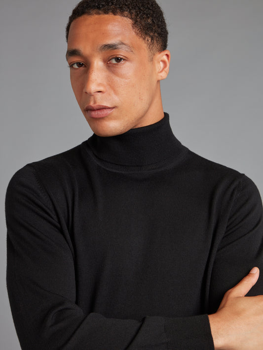 Roll Neck Merino Jumper- Black