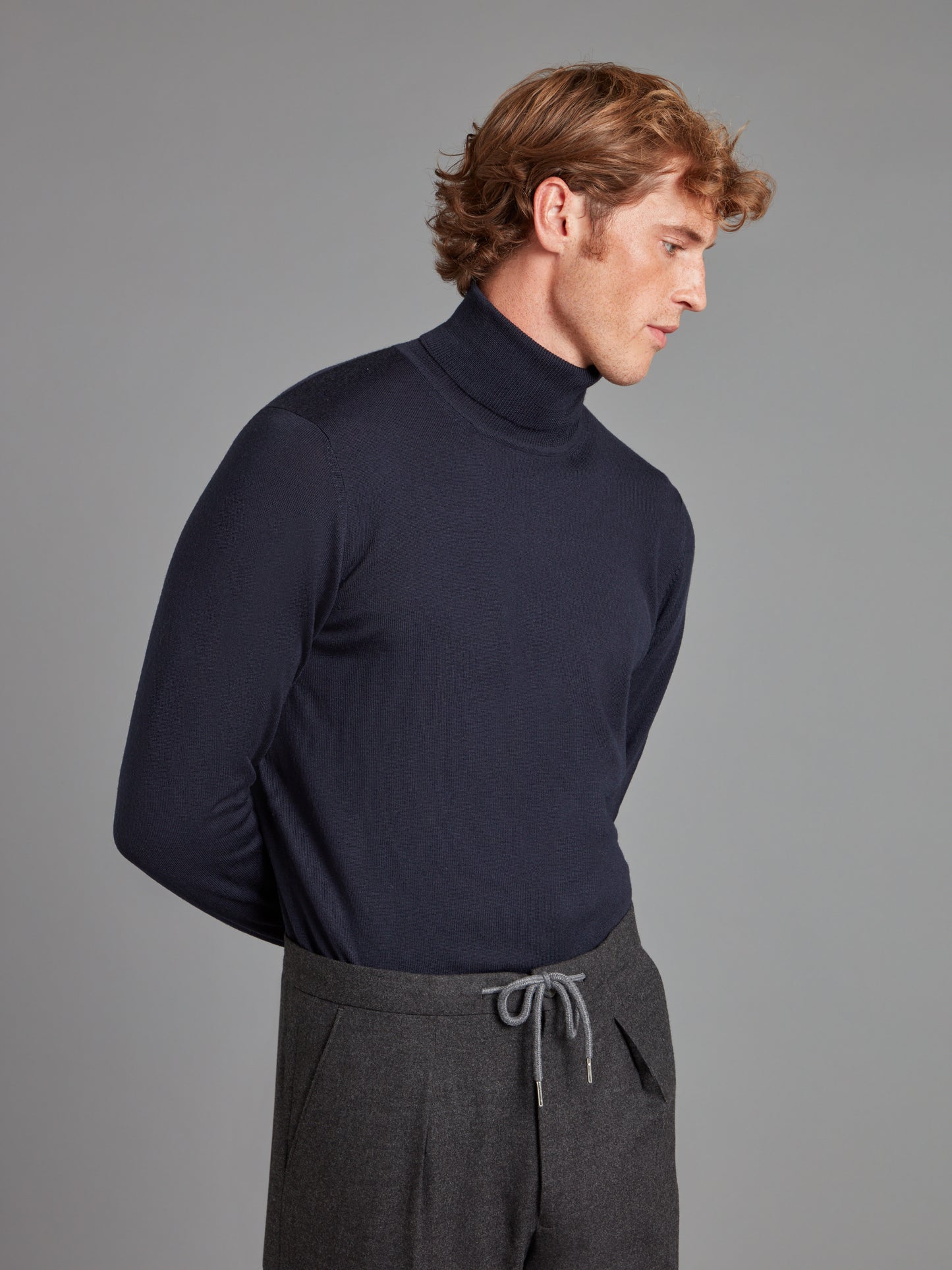 Roll Neck Merino Jumper - Navy