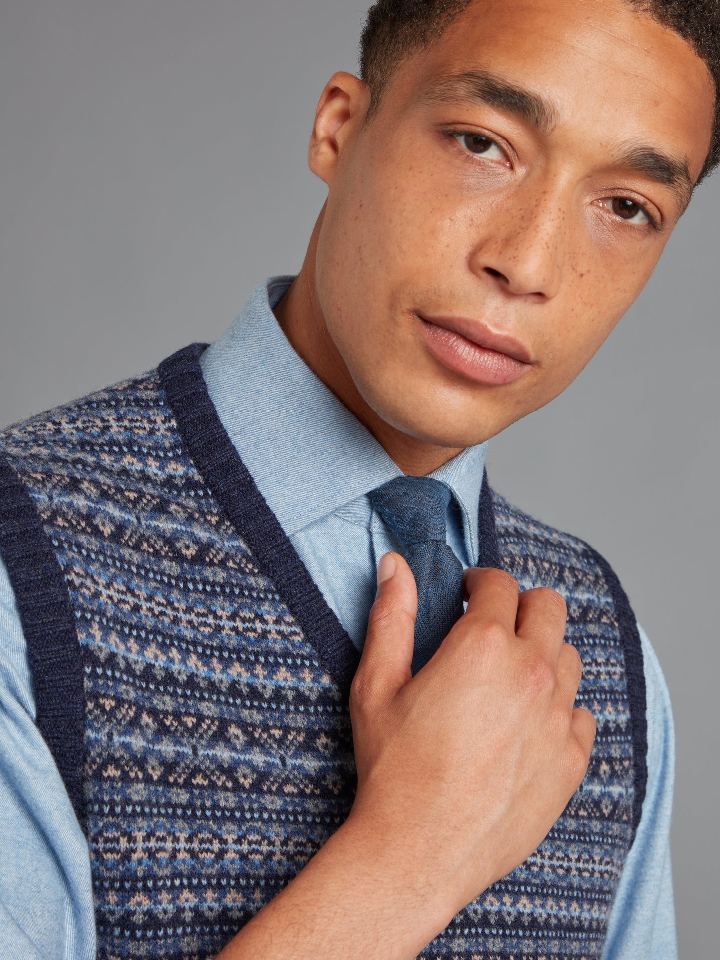 Sleeveless Jumper Fair Isle - Oxford Blue