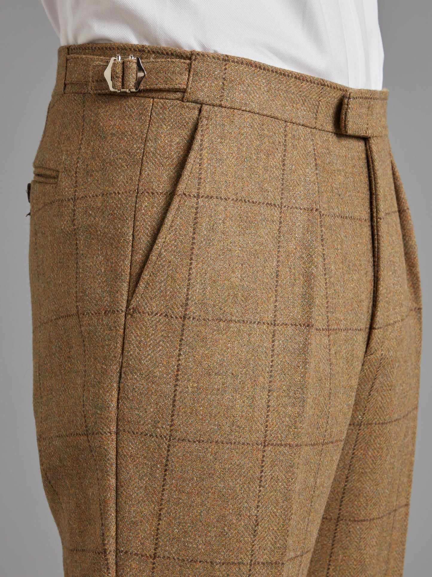 Pleated Trousers - Moss Windowpane Tweed