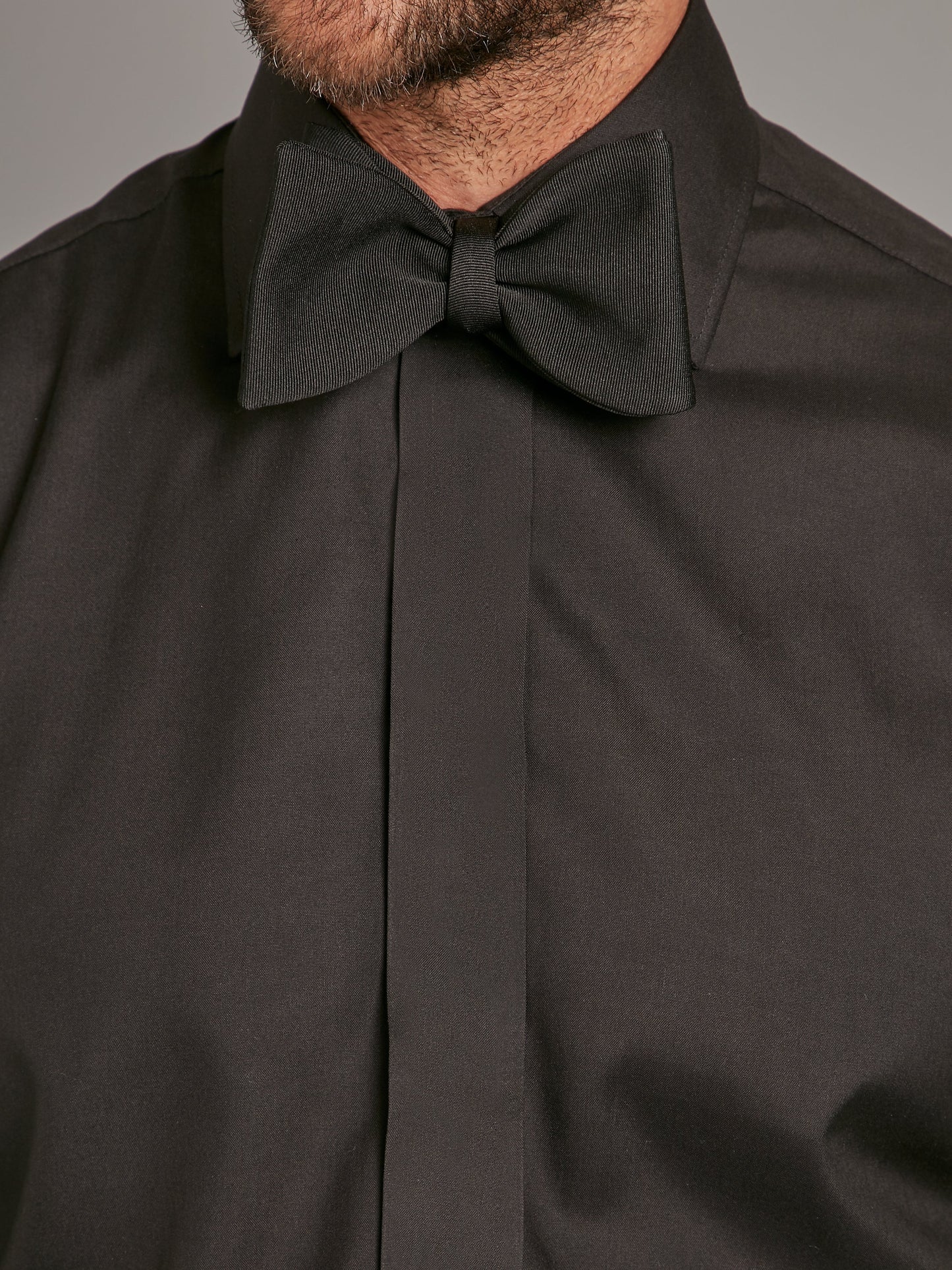 Silk Shirt Covered Placket - Black