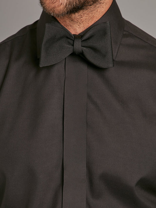 Silk Shirt Covered Placket - Black