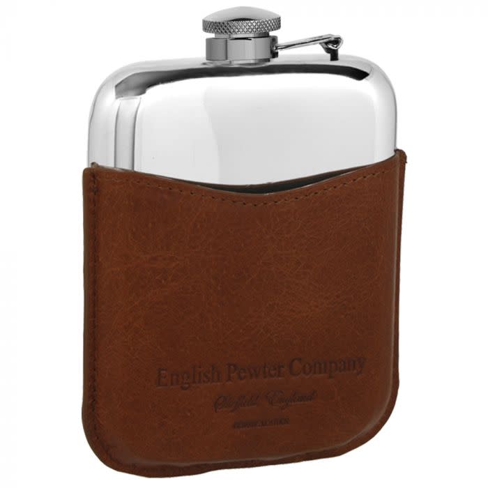 6oz Hip Flask With Pouch - Brown