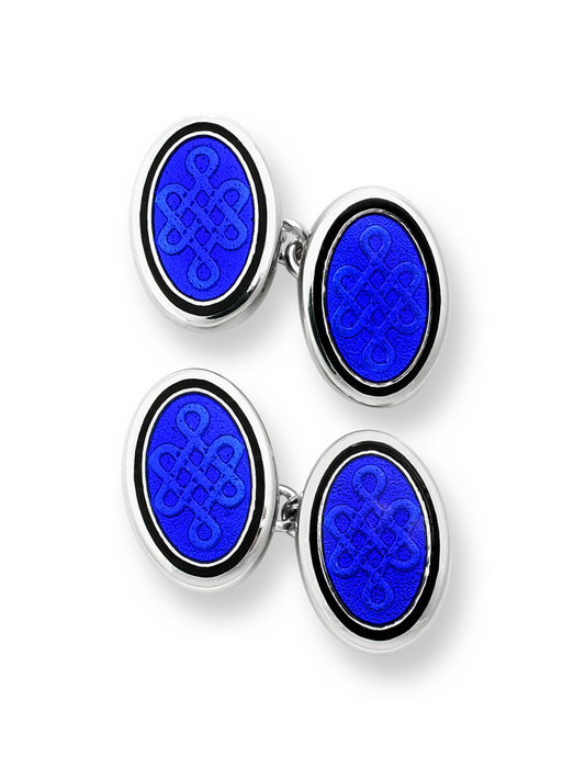 Sterling Silver Chain Link Cufflink- Oval Blue